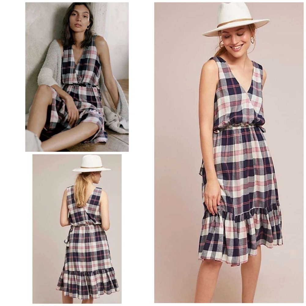 NWT Anthropologie Isabella Sinclair Dickens Plaid V-Nevk Tassel Midi Dress M​
